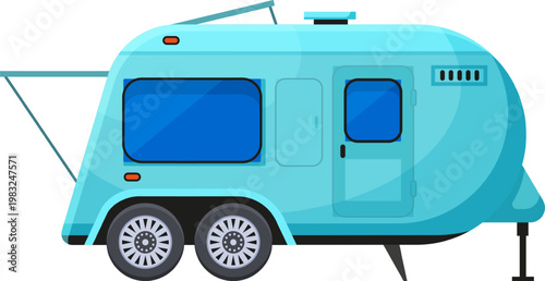Light blue travel trailer for vacation journeys and outdoor leisure