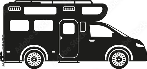 Camper van vehicle silhouette for camping and outdoor adventure