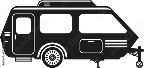Vector silhouette showing a classic travel trailer for road trips and outdoor adventure