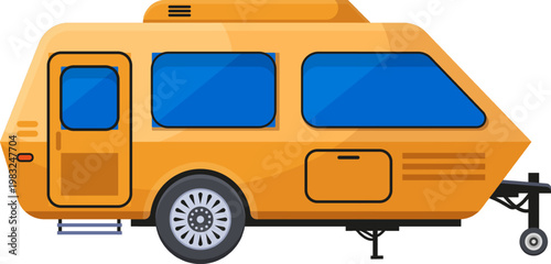 Orange travel trailer illustration symbolizing outdoor leisure, summer vacations, and freedom
