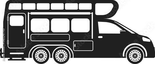 Recreational vehicle side view icon illustrating road trip vacation and outdoor lifestyle
