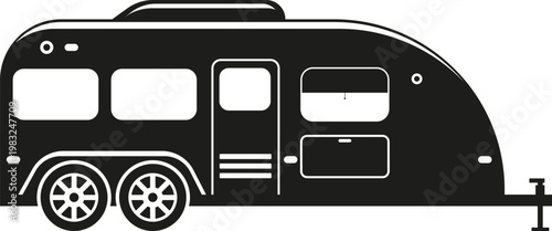 Black silhouette icon of a travel trailer, symbolizing holidays and outdoor recreation