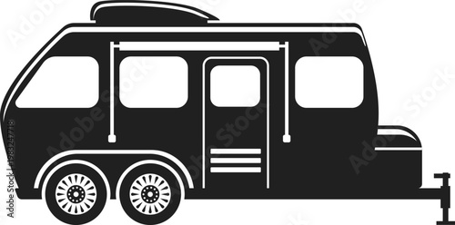 Travel trailer recreational vehicle outline showing camping and outdoor adventure