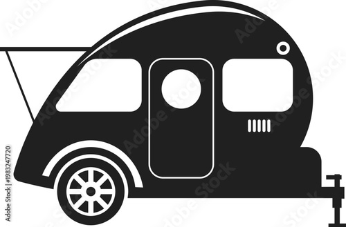 Camper trailer vector icon symbolizing outdoor adventure and holiday leisure