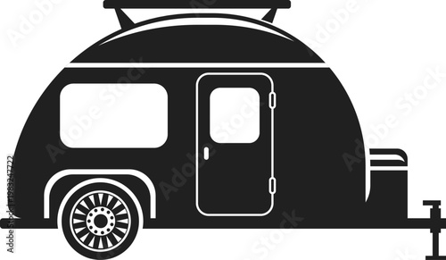 Teardrop trailer vector icon representing road trip and outdoor recreation