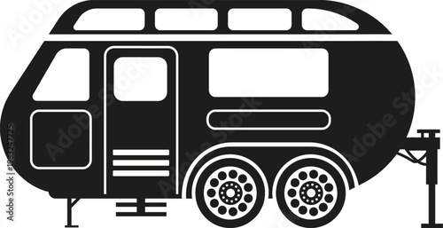 Black silhouette of a recreational caravan for road trips and vacations