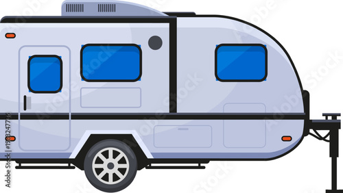 Vector illustration of a white travel trailer, symbolizing outdoor recreation and road trips