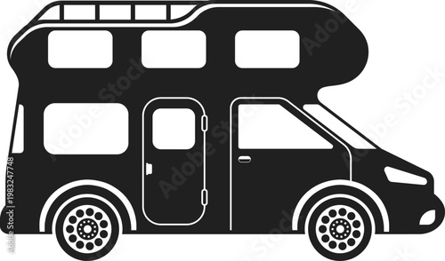 Camper van silhouette illustrating a motorhome vehicle for camping