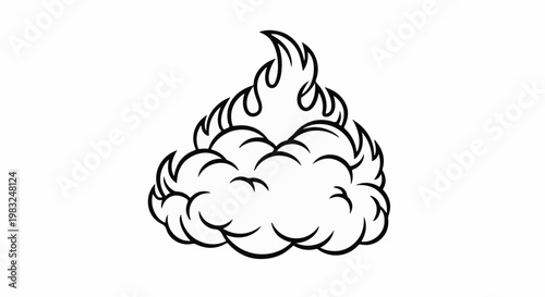 Black and white cartoon drawing of a fiery explosion or burst
