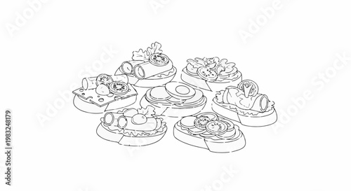 Assortment of small, open-faced sandwiches with various toppings