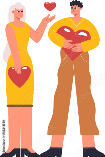 Couple exchanging hearts, symbolizing mutual love and care in their relationship