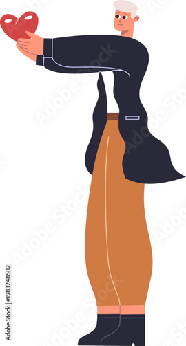 Man holding a heart symbol, representing concepts of love, care, and sharing