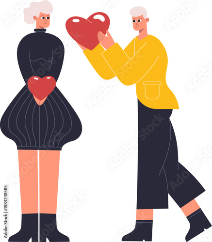 Young couple sharing hearts, celebrating romance and affection