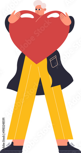 Individual holding a big red heart, symbolizing love, care, and generosity