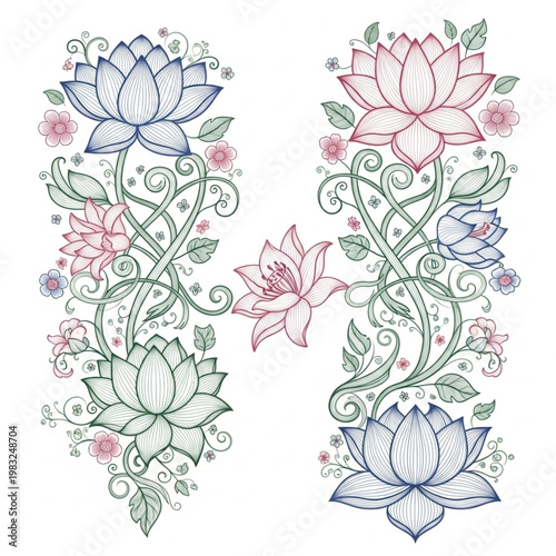 Intricate Lotus Flower Embroidery Design.