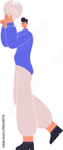 Man holding an unlit lightbulb, thinking about innovative ideas and problem solving