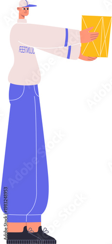 Volunteer man holding a package, representing charity, donation, and helping others