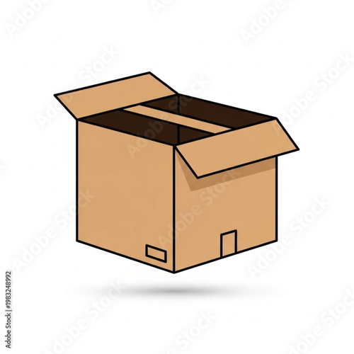 Open Brown Cardboard Box Illustration.