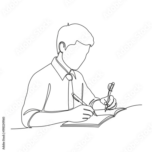 Man Writing with Fountain Pen on Paper.