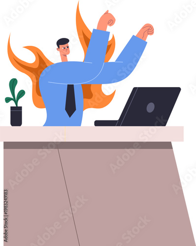 Worker experiencing stress and anger with burnout at the desk