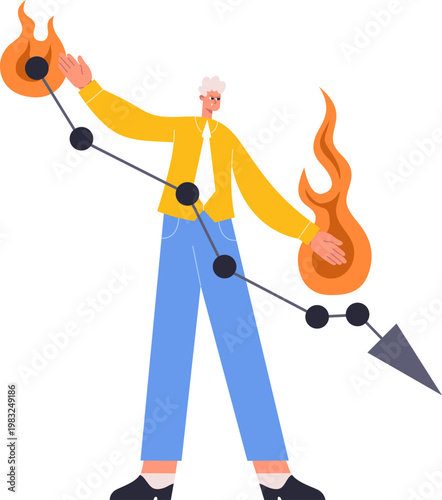 Person manipulating a declining data trend line, influencing market volatility