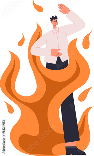 Person surrounded by flames representing burnout, stress, and anger from intense pressure