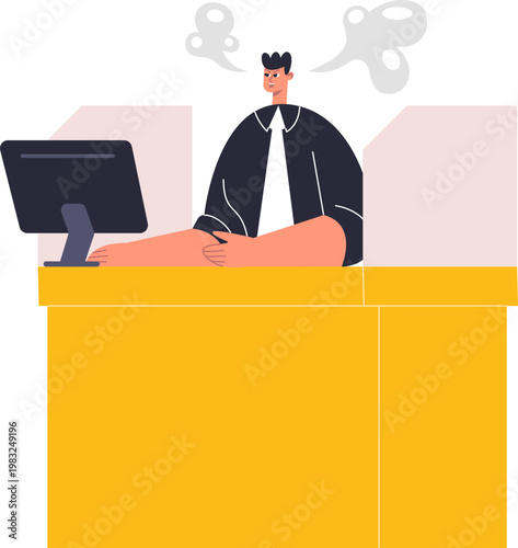 Angry worker expressing frustration and pressure while sitting at a desk