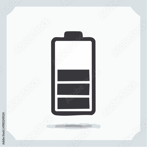 A black and white icon representing a battery level indicator with three segments filled, signifying partial charge, set against a light grey background