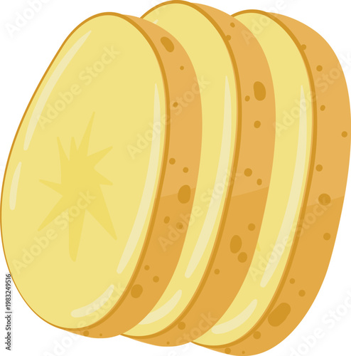 Sliced raw potato showing yellow flesh and brown skin, ready for cooking