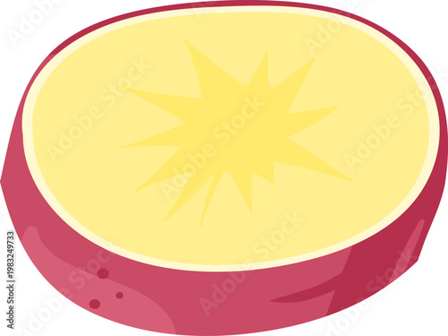 Sweet potato cross section with yellow orange flesh and pink skin