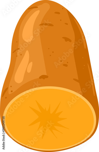 Sweet potato cut in half revealing orange flesh and healthy nutrition