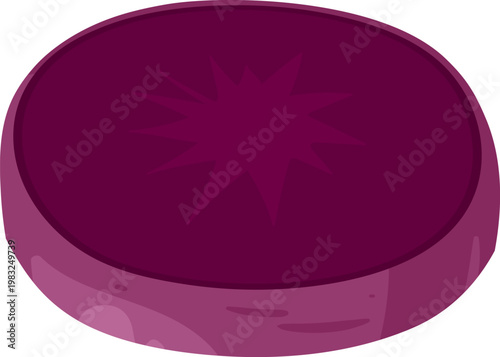 Circular slice of organic beetroot in purple hues with burst design on top