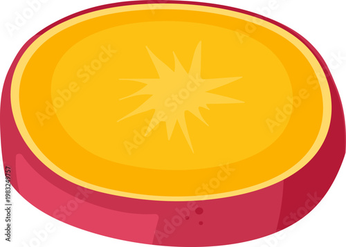 Sweet potato cross section showing orange flesh and red skin