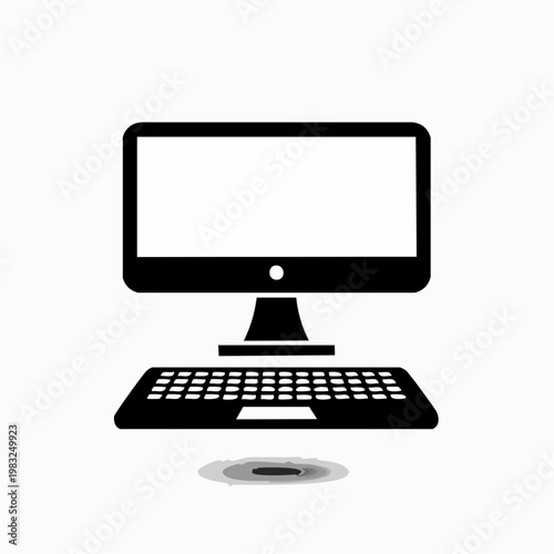 Desktop Computer with Monitor and Keyboard Icon on White Background