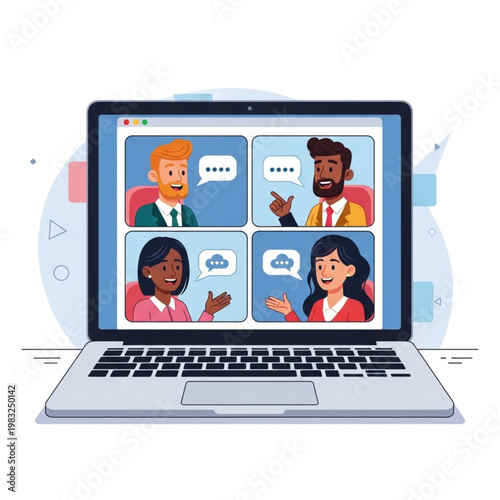 Laptop Displaying Video Conference Call Meeting.