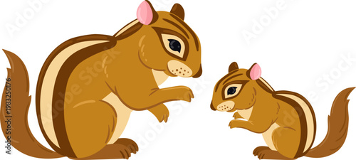 Chipmunk parent interacting with its offspring, showing family bonding and parenthood