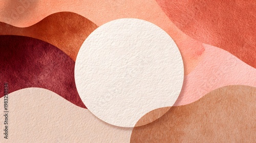 Modern Abstract Watercolor Background with Layered Organic Shapes and White Central Circle