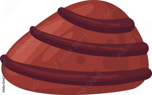 Cartoon drawing of a brown mussel shell with dark bands