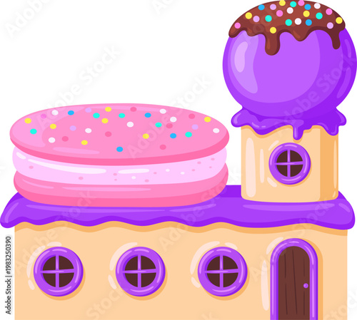 Cartoon creating a sugary fantasy house for kids and imagination