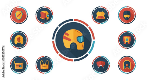 Colorful icons in a circle.