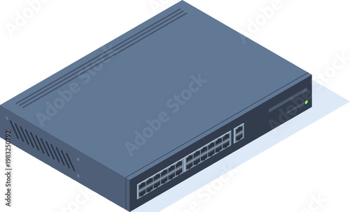 Network switch in isometric view for internetworking data traffic