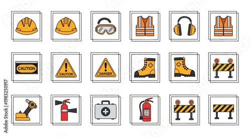 Construction Safety Signs and Equipment Icons.