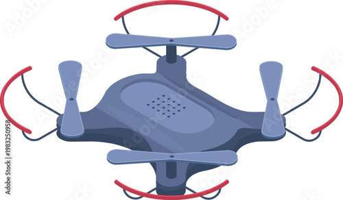 Quadcopter drone with four spinning propellers and safety guards illustrating aerial delivery concept