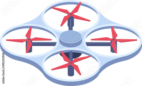Drone with four red propellers showcasing contemporary remote control and surveillance