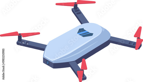 Drone with propeller rotors capturing aerial footage and surveying