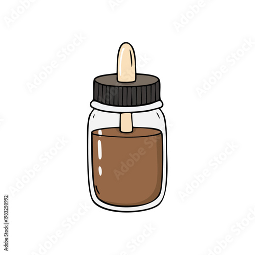 Hand-drawn illustration of a glass dropper bottle filled with brown liquid, symbolizing essential oils or tinctures.