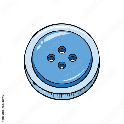 A single light blue button with four holes for sewing, isolated on a white background