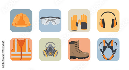 Safety equipment icons on white background.