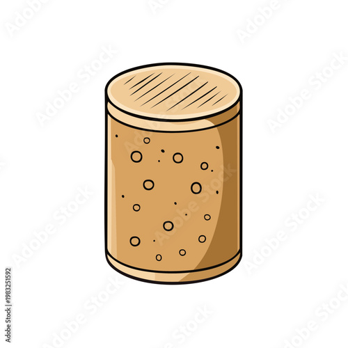 Simple illustration of a natural cork stopper with small pores and lined top detail