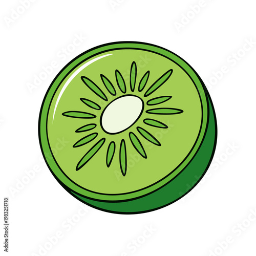 Vibrant sliced kiwi fruit illustration with green flesh and black seeds